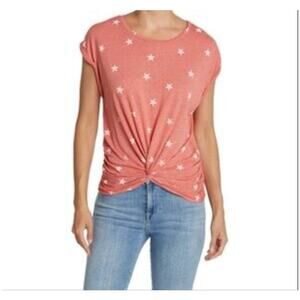Lucky Brand Star Print Knot Tee M Red 4th of July Patriotic Summer Top